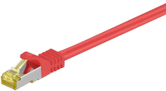 Goobay RJ45 patchkabel S/FTP (PiMF), 500 MHz, med CAT 7 råkabel, röd, 5 m LSZH halogenfri kabelhölje, koppar, RJ45-kontakt (CAT 6A)
