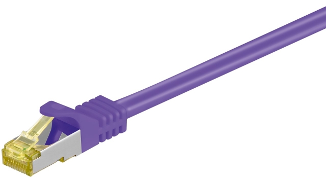Goobay RJ45 patchkabel S/FTP (PiMF), 500 MHz, med CAT 7 råkabel, violett, 7,5 m LSZH halogenfri kabelhölje, koppar, RJ45-kontakt (CAT 6A)