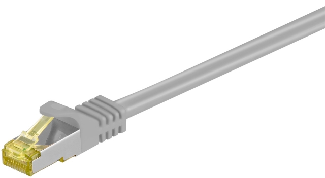 Goobay RJ45 patchkabel S/FTP (PiMF), 500 MHz, med CAT 7 råkabel, grå, 10 m LSZH halogenfri kabelhölje, koppar, RJ45-kontakt (CAT 6A)