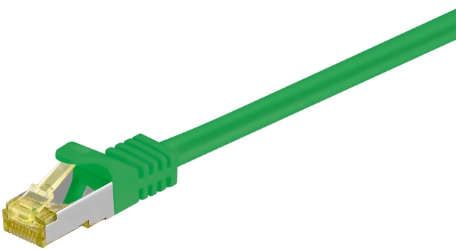 Goobay RJ45 patchkabel S/FTP (PiMF), 500 MHz, med CAT 7 råkabel, grön, 25 m LSZH halogenfri kabelhölje, koppar, RJ45-kontakt (CAT 6A)