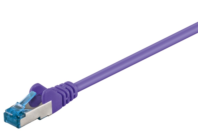 Goobay Patchkabel CAT 6A, S/FTP (PiMF), violett, 0,25 m opparledare (CU), halogenfri kabelhölje (LSZH)