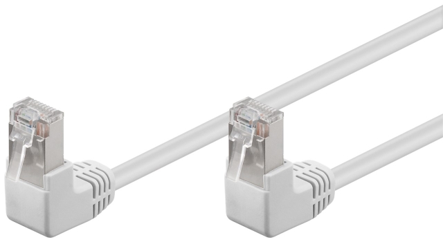 Goobay Patchkabel CAT 5e, 2x 90° vinklad, F/UTP, vit, 3 m kopparklädd aluminiumtråd (CCA), 2x RJ45-plugg 90 ° (8P8C)