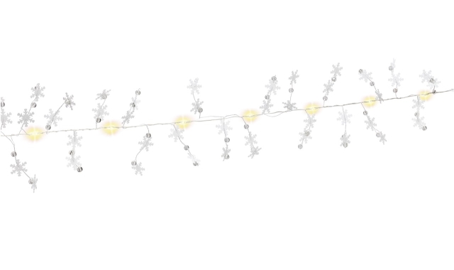 Goobay 10 LED-ljuskedja silvertråd "Snöflingor" med timerfunktion, varmvit (3000 K), batteridriven