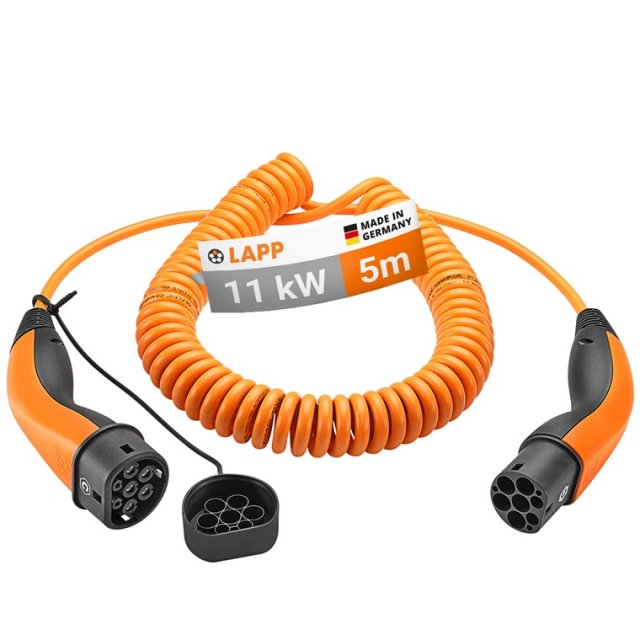 LAPP MOBILITY Spiral laddkabel Typ 2, upp till 11 kW, m, orange (5555936025) 20 A, 3-fas, för laddning av hybrid- och elbilar med Typ 2-anslutning