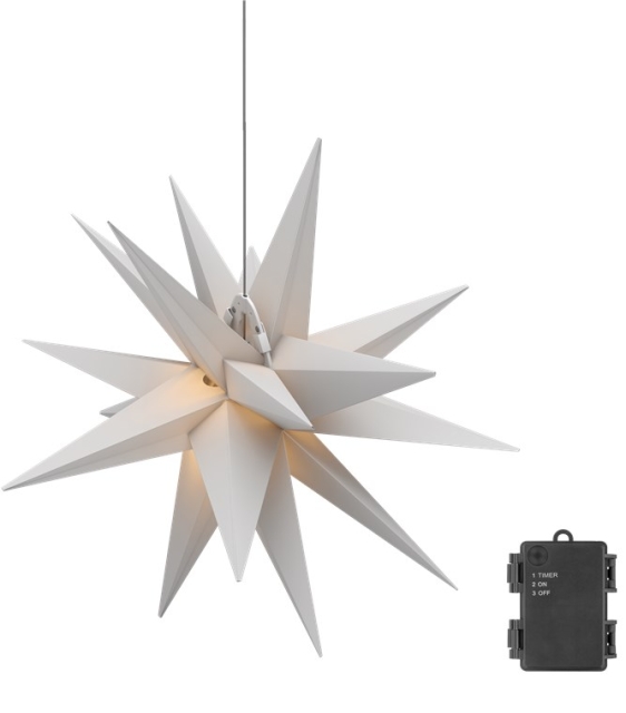 Goobay LED-julstjärna 3D, Ø 56 cm, batteridrivet med timer och 18 spetsar, varmvitt (3000 K), av väderbeständig plast (IP44), kabel 2 m