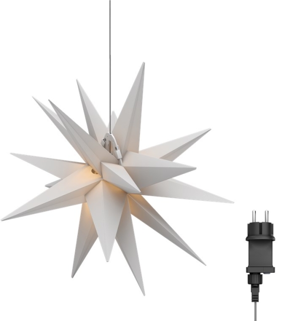 Goobay LED-julstjärna 3D, Ø 56 cm, 4,5 V utomhustransformator med timer och 18 spetsar, varmvitt (3000 K), av väderbeständig plast (IP44), kabel 9,5 m