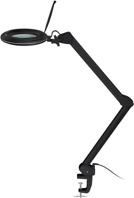 Goobay LED-förstoringslampa med klämma, 10 W, svart 800 lm, ljusstyrka och ljusfärg justerbar, 127 mm glaslins, 1,75x förstoring, 3 dioptrier