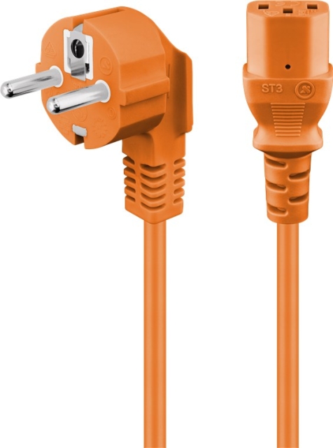 Goobay Kabel för anslutning av kallt apparat med vinkel, 3 m, orange Jordkontaktstift (typ F, CEE 7/7) > Uttag C13 (kall apparatanslutning)