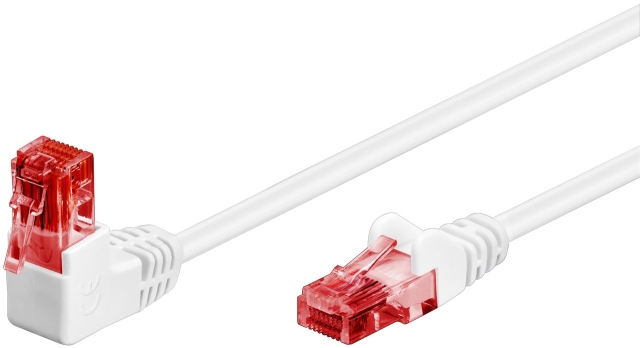 Goobay Patchkabel CAT 6, 1x 90° vinklad, U/UTP, vit kopparklädd aluminiumledare (CCA), snäpplås på toppen
