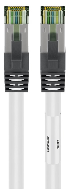 Goobay RJ45 (CAT 6A, 500 MHz) patchkabel med CAT 8.1 S/FTP rå kabel, vit 99,9 % syrefri kopparledare (OFC), AWG 24, halogenfri kabelhölje (LSZH)