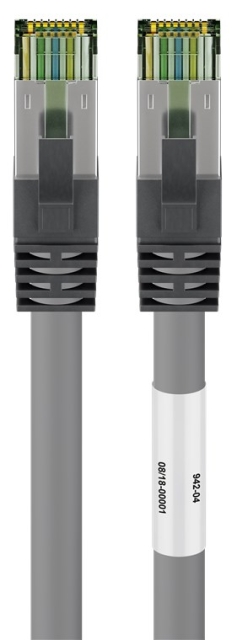 Goobay CAT 8.1 Patchkabel, S/FTP (PiMF), grå 99,9 % syrefri kopparledare (OFC), AWG 24, halogenfri kabelhölje (LSZH)