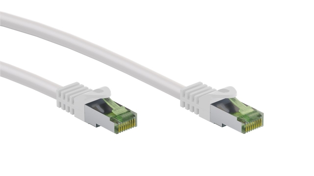 Goobay GHMT-certifierad CAT 8.1 patchkabel, S/FTP (PiMF), vit kopparledare, LSZH halogenfri kabelhölje