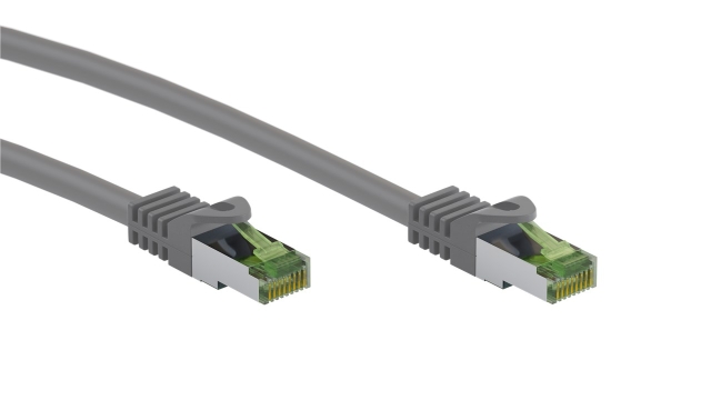 Goobay GHMT-certifierad CAT 8.1 patchkabel, S/FTP (PiMF), grå kopparledare, LSZH halogenfri kabelhölje