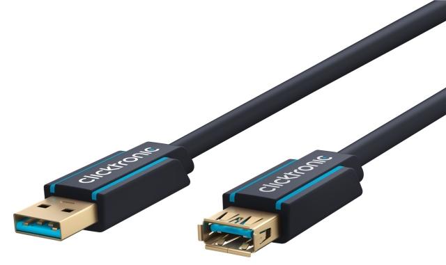 ClickTronic Förlängningskabel USB-A Premiumkabel | USB A hane  USB A hona | 1,8 m | 5 Gbit/s