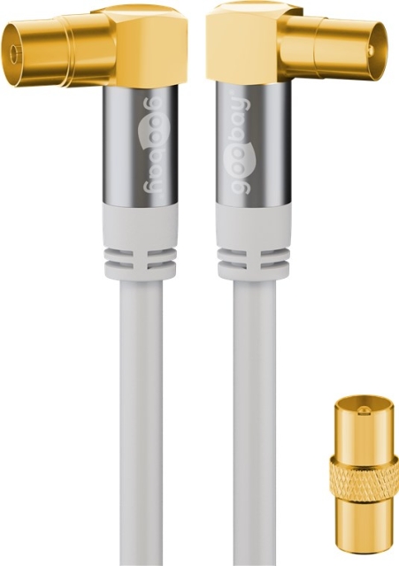 Goobay TV-antennkabel (135 dB), 4x skärmad guldpläterad, koaxial-uttag 90° > koaxial-plugg 90°