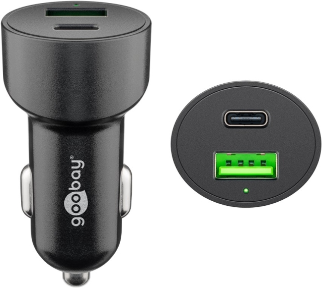Goobay Kaksois-USB-autolaturi USB-C™ PD (Power Delivery) (48 W) 48 W (12/24 V) USB-A/USB-C™ soveltuu USB-C™ (Power Delivery) -laitteille, esim. iPhone 12