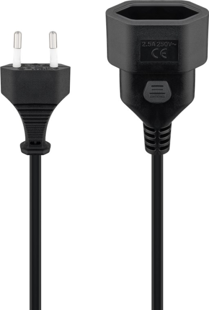 Goobay Förlängningskabel Europlug, 2 m, svart Europlug (typ C, CEE 7/16) > Europeiskt uttag
