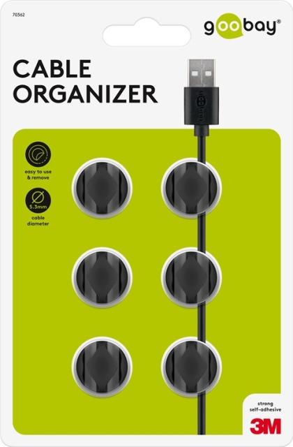 Goobay Kabelhantering 2 urtag, svart 6-pack för att ordna och fästa, avtagbar