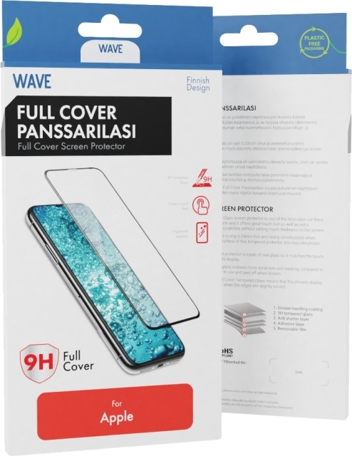 Wave Full Cover -panssarilasi, iPhone 15 Pro Max, musta kehys