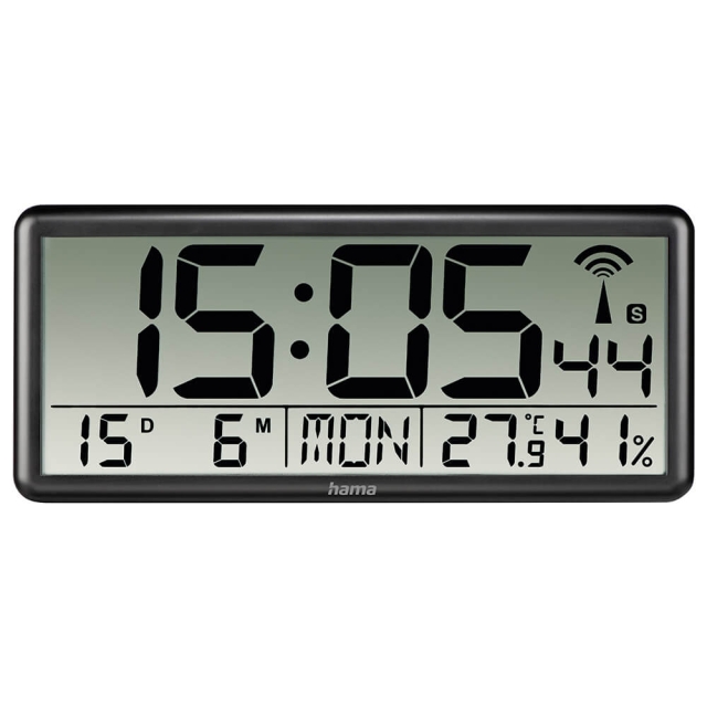 Hama Wall Clock Digital Jumbo Radio Controlled Black