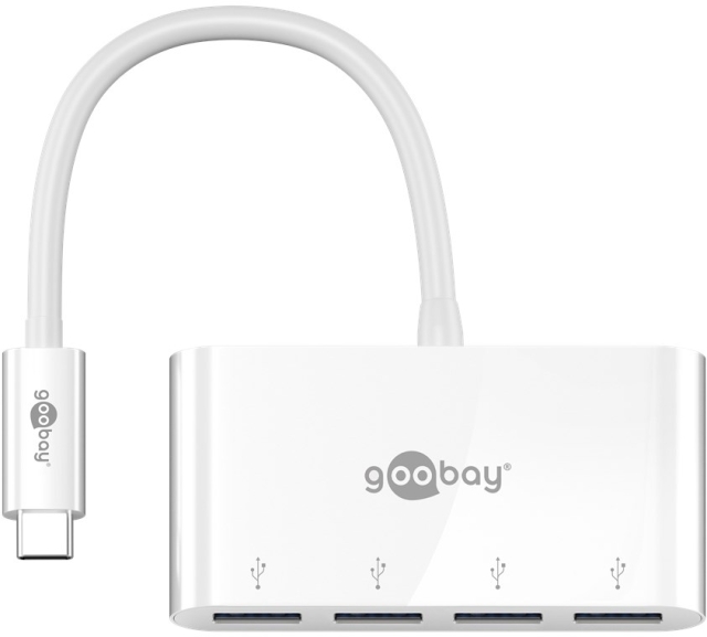 Goobay 4-vägs USB-C™-multiportadapter samtidig anslutning av 4x USB-A 3.0-uttag till USB-C™-kontakt