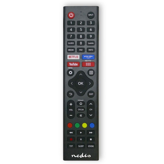 Nedis Kaukosäädin | Sopii laitteeseen: Hi-Sense | Esiohjelmoitu | 1 Laite | Amazon Prime / Disney + Button / Netflix -näppäin / Rakuten TV Button | Infrapuna | Musta