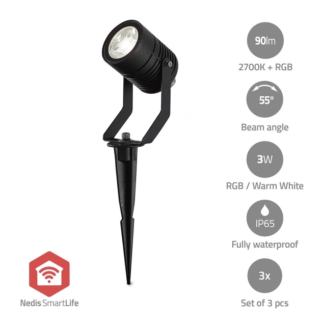 Nedis Smartlife Outdoor Light | 3 x 90 lm | Zigbee 3.0 | 3 x 3 W | RGB | 2700 K | Alumiini | Android™ / IOS