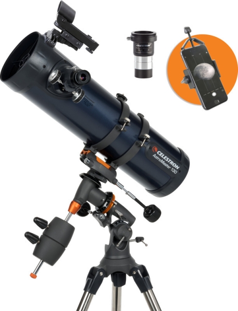 Celestron ASTROMASTER 130EQ -tähtikaukoputki + puhelinadapteri ja T2-Barlow-linssi