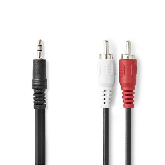 Nedis Stereoäänikaapeli | 3.5 mm uros | 2x RCA uros | Niklattu | 15.0 m | Pyöreä | Musta | Label