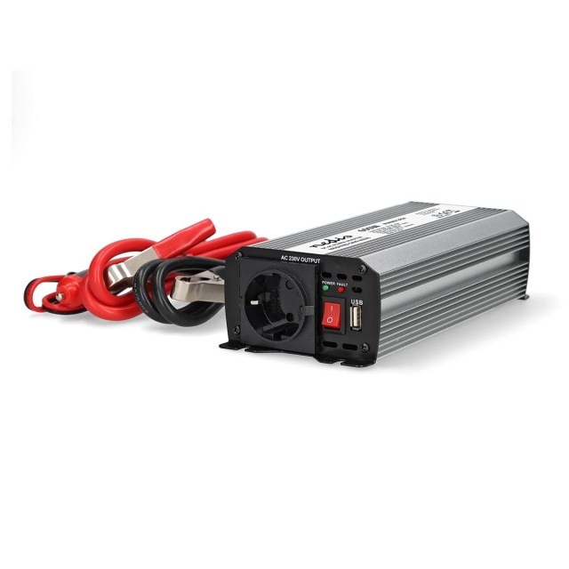 Nedis Invertteri Muunnettu Siniaalto | Tulojännite: 12 V DC | Laitteen lähtövirran liittimet: Type F (CEE 7/3) / USB-A | 230 V AC 50 Hz | 600 W | Lähtöliitännän huipputeho: 1200 W | Paristokiinnikkeet + Tupakansytytin | Hopea