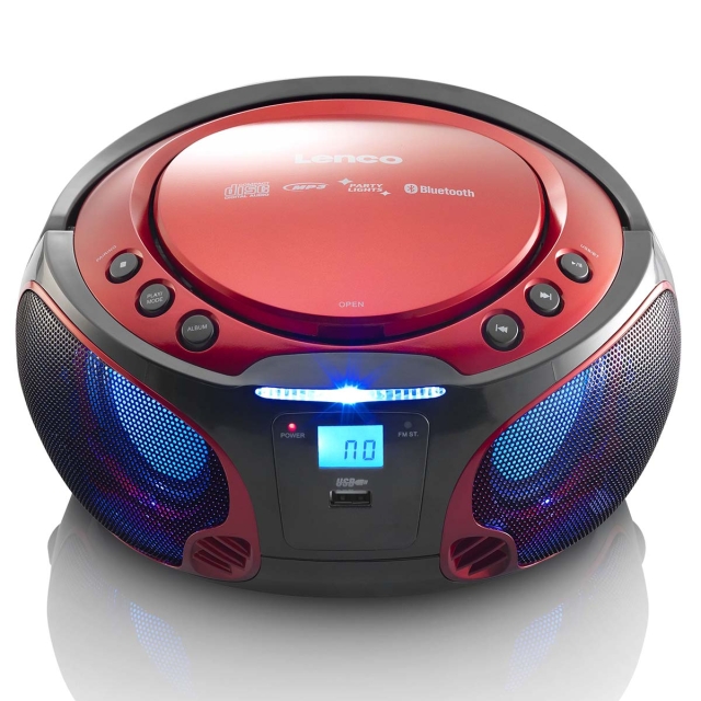 Lenco Kannettava FM-radio CD / MP3 / USB / Bluetooth-soitin® LED-valaistuksella Punainen