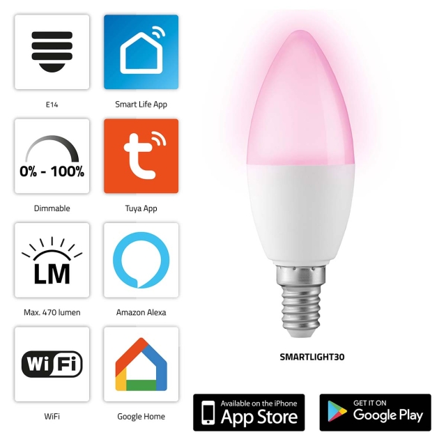 Alecto Älykäs LED-värilamppu Wi-Fi-yhteydellä