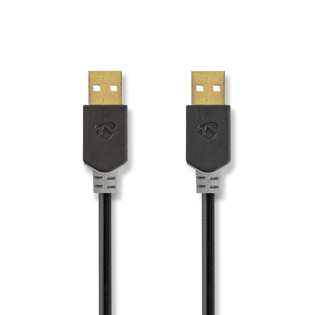 Nedis USB kaapeli | USB 2.0 | USB-A Uros | USB-A Uros | 480 Mbps | Kullattu | 2.00 m | Pyöreä | PVC | Antrasiitti | Laatikko