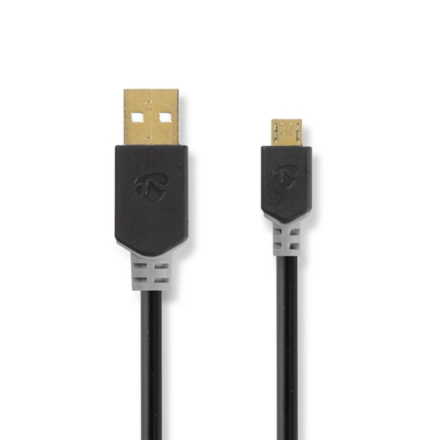 Nedis USB kaapeli | USB 2.0 | USB-A Uros | USB Micro-B Uros | 480 Mbps | Kullattu | 1.00 m | Pyöreä | PVC | Antrasiitti | Laatikko