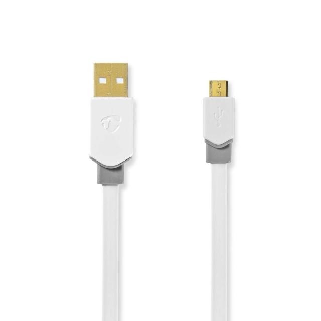 Nedis USB kaapeli | USB 2.0 | USB-A Uros | USB Micro-B Uros | 480 Mbps | Kullattu | 1.00 m | Litteä | PVC | Valkoinen | Ikkunallinen laatikko