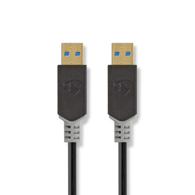 Nedis USB kaapeli | USB 3.2 Gen 1 | USB-A Uros | USB-A Uros | 5 Gbps | Kullattu | 2.00 m | Pyöreä | PVC | Antrasiitti | Laatikko