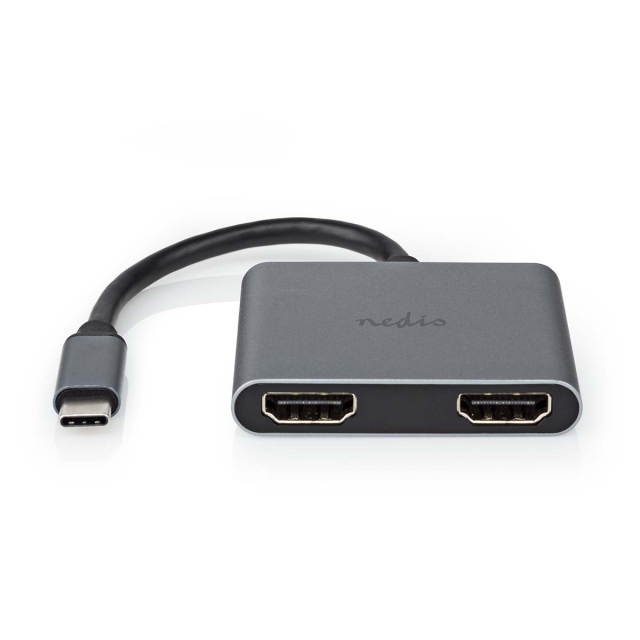 Nedis USB-C™ Sovitin | 2-in-1 | USB 3.2 Gen 1 | USB-C™ Uros | 2x HDMI™ | 4K@30Hz | 0.10 m | Pyöreä | Niklattu | PVC | Musta | Laatikko