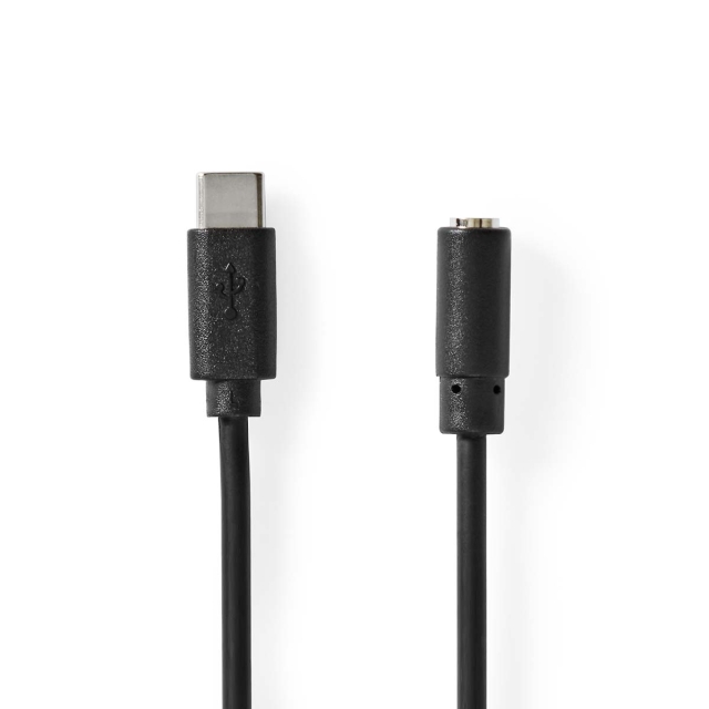 Nedis USB-C™ Sovitin | USB 2.0 | USB-C™ Uros | 3.5 mm naaras | 1.00 m | Pyöreä | Niklattu | PVC | Musta | Laatikko