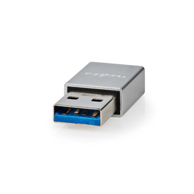 Nedis USB-A Sovitin | USB 3.2 Gen 1 | USB-A Uros | USB-C™ Naaras | 5 Gbps | Pyöreä | Niklattu | Hopea | Laatikko kannella ja ikkunalla