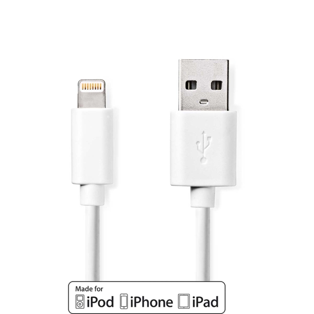 Nedis Lightning Kaapeli | USB 2.0 | Apple Lightning 8-Pin | USB-A Uros | 480 Mbps | Niklattu | 3.00 m | Pyöreä | PVC | Valkoinen | Label