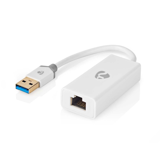 Nedis USB-verkkosovitin | USB 3.2 Gen 1 | 1 Gbps | USB-A Uros | RJ45 Naaras | 0.20 m | Pyöreä | Kullattu | Puhdas kupari | Valkoinen | Laatikko