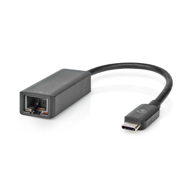 Nedis USB-verkkosovitin | USB 3.2 Gen 1 | 2.5 Gbps | USB-C™ Uros | RJ45 Naaras | 0.20 m | Pyöreä | Niklattu | Tinattu Kupari | Musta | Laatikko