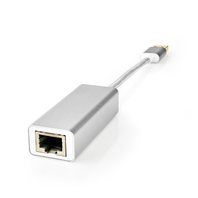 Nedis USB-verkkosovitin | USB 3.2 Gen 1 | 1 Gbps | USB-A Uros | RJ45 Naaras | 0.20 m | Pyöreä | Kullattu | Puhdas kupari | Hopea | Laatikko kannella ja ikkunalla