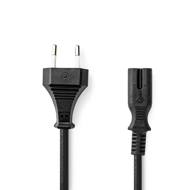 Nedis Sähköjohto | Euro Uros | IEC-320-C7 | Suora | Suora | Niklattu | 1.00 m | Litteä | PVC | Musta | Label