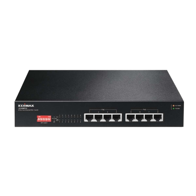 Edimax Pitkän kantaman 8-porttinen Gigabit PoE+ -kytkin DIP-kytkimellä