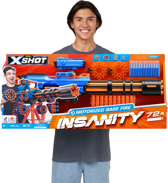 X-Shot Insanity-Motorized Age Fire Gatlin Gun with tripod - vaahtomuoviase