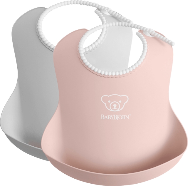 BabyBjörn Baby Bib -ruokalappu, 2 kpl, Grey / Powder Pink