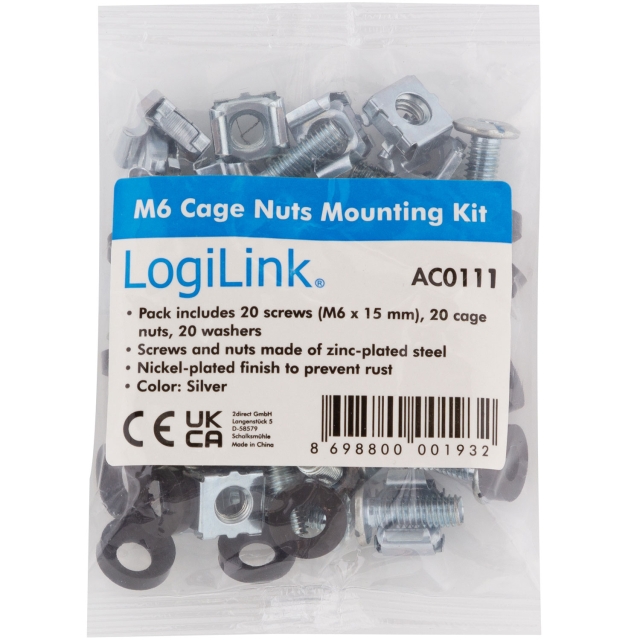 LogiLink Monteringssats M6 för rack/väggskåp 20-pack
