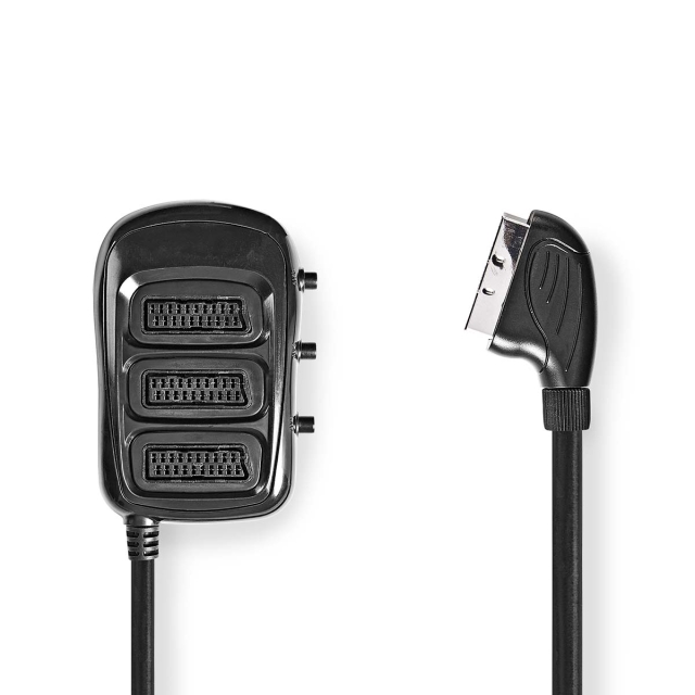Nedis SCART Kytkentärasia | SCART Uros | 3x SCART Naaras | Niklattu | Maksimi kuvantarkkuus: 800x480 | 0.50 m | Pyöreä | PVC | Musta | Laatikko