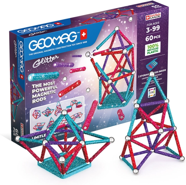 Geomag Glitter Recycled -magneettirakennussarja, 60 osaa